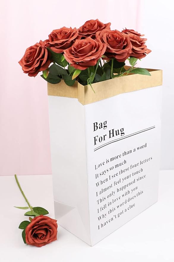 Artificial Rose Flowers Burnt Orange Rose Flowers Silk Flowers 12 pcs with Long Stem Silk Roses Bouquet for Wedding Bridal Shower Party Home Decoration