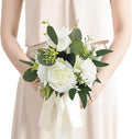 Rinlong 1Pc Wedding Bouquets for Bride Bridesmaids White Rose Green Artificial Flowers Bridesmaids Bridal Bouquet for Wedding Prom