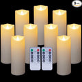 Enido 9 Pc Flickering Flameless LED Candles with Remote Timer for Romantic Ambiance and Home Decoration Battery Operated Pillar with 3D Flame (D: 2.2” x H: 5”, 6”, 7”)
