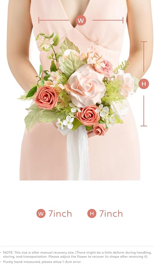 Ling's moment Artificial Flowers Pink Bridesmaid Bouquet Set of 4, Blush Garden Wedding Flowers Bouquets for Bridesmaids, 7 Inch Bridal Bouquets for Bridesmaids, Wedding, etc