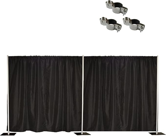 Crowd Control Center 8'x20' Pipe and Drape Backdrop Kit in Premier Fabric (8'x20' Black+Clamps)