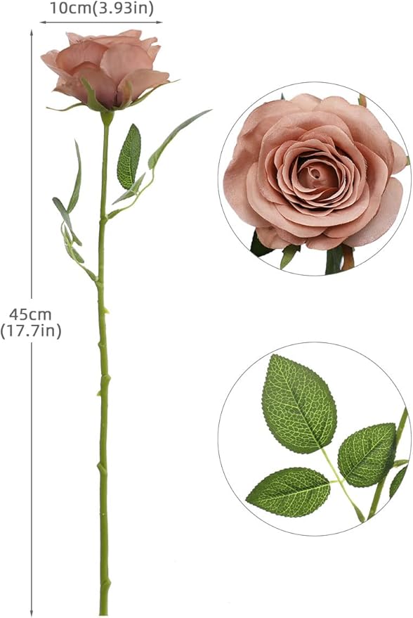 Artificial Rose Flower Artificial Flowers Flower with Long Stem Silk Roses Bouquet for Wedding Bridal Shower Party Home Decoration (Dusty Rose, 12 Pcs)
