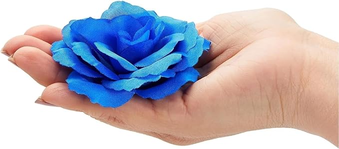 Bright Creations Blue Roses Artificial Flowers - Set of 50 3 in Stemless Silk Roses - Royal Blue Reusable Water-Resistant Faux Bouquet Decor for Wedding & Home