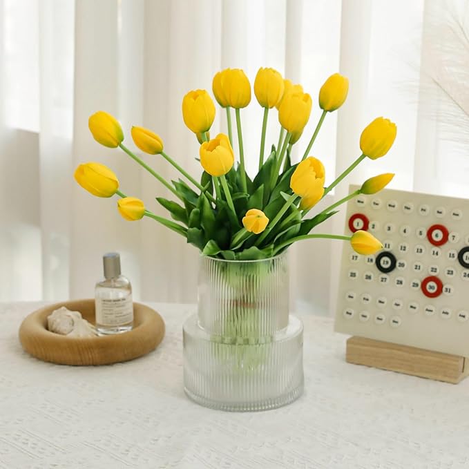 10PCS Fake Tulips Artificial Flowers Real Touch Latex Faux Tulips UV Resistant Fake Flowers Bouquet for Table Home Decor Party Wedding Garden Decoration