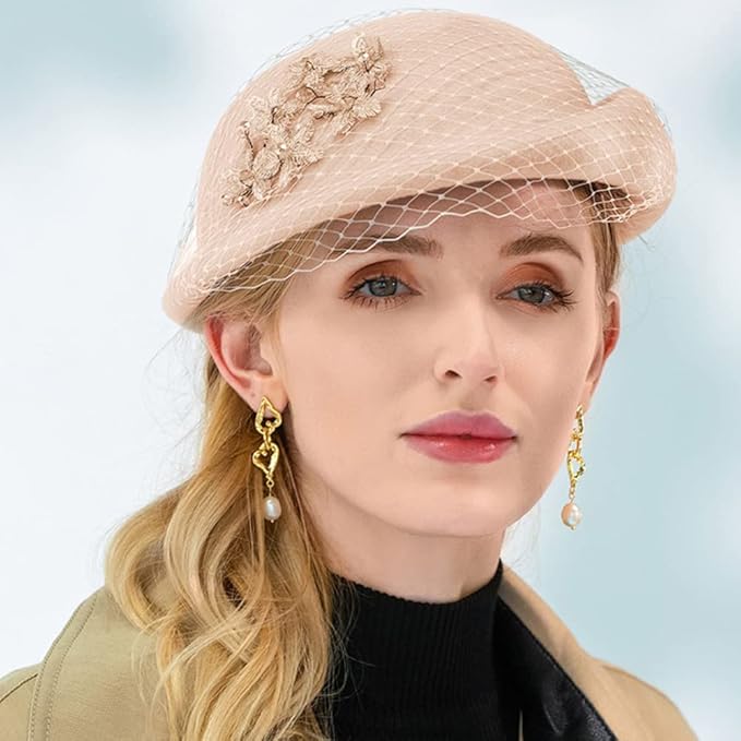 Women Wool Felt Ribbon French Fashion Vintage Millinery Beret Hats Top Cap Ladies Party Wedding Fedoras Chapeau