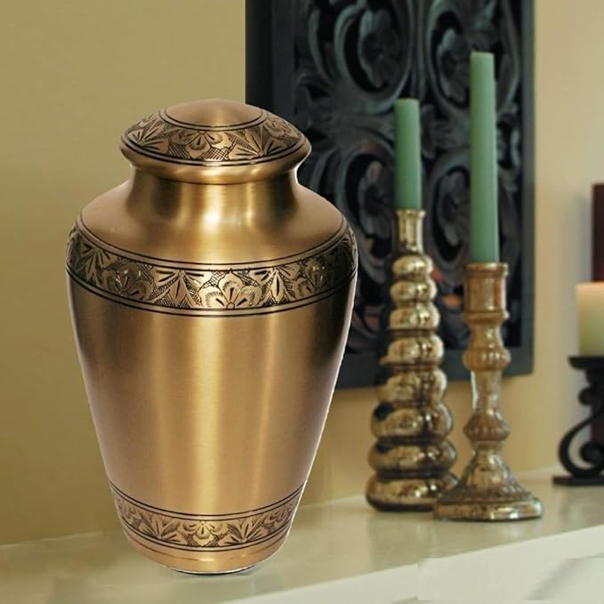 MEMORIALS 4U Custom Engraved Cremation Urn - Handcrafted Urn for Human Ashes - Affordable Urn for Ashes with Velvet Bag (Gold)