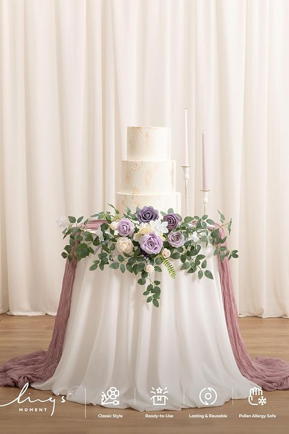 Ling's moment Wedding Artificial Welcome Sign Flowers Swag Arch Floral Garland Decorations Lilac Gold for Ceremony Reception Entrance Entryway Party Banquets Easel Wall Home Outdoor(NOT Include Sign)