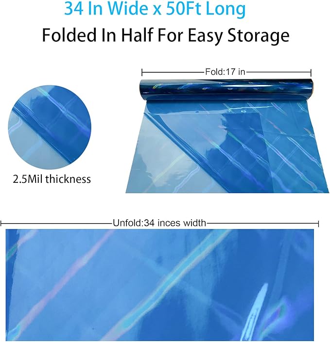 CMFYHM Iridescent Deep Blue Cellophane Wrap Roll I 34 In Wide X 50 Ft Long I Colorful Cello Perfect For Baskets,Gifts, Treats,Birthday Holiday Wedding Floral, Party Arts Crafts Decoration