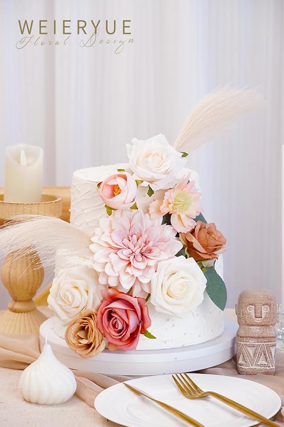 Champagne Artificial Flowers Combo Box Wedding Decor,Fake Flowers,Flowers for Decoration,Silk Flowers for Home Decor Indoor,Cake Flowers,Faux Flowers for Crafts