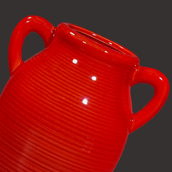Sunddo Red Flower Vase for Home Decor, Modern Ceramic Vase for Centerpieces, Decorative Vase with 2 Handles, Kitchen, Bedroom, Office, Living Room & Bathroom, Shelf Decor, 8 Inch