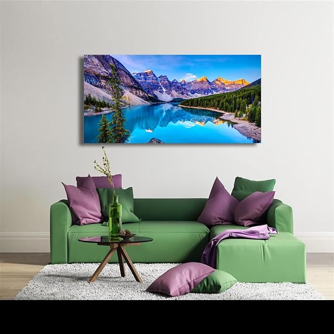 Wall Art Lake Mountain Landscape Picture Print Canvas Wall Art Modern Giclee Artwork Home Decor Stretched and Framed Ready to Hang,2cm Thick Frame, Waterproof Artwork