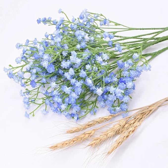 JIFTOK Babys Breath Artificial Flowers, 24 Pcs Fake Flowers Gypsophila Bouquet Fall Flowers Artificial for Decoration, Real Touch Silk Flower for Wedding Christmas DIY Party Home Garden Office (Blue)