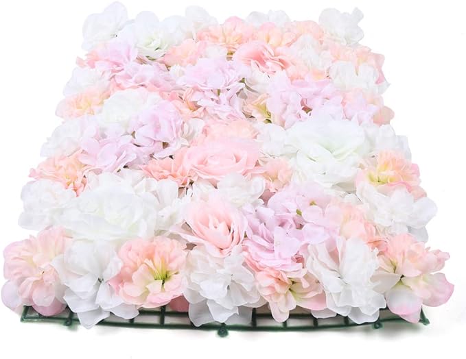 16"x 24" Artificial Flower Wall Panels,Flower Wall Mat Silk Flower Panels for Outdoor Garden Backyard Fence Fence Privacy Screen and Indoor Wall Decor (12Pcs Light Pink)