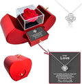 Preserved Handmade Red Rose With Hollow Clavicle Necklace,Jewelry Boxes With Necklace For Girlfriend,Wife,Mom With ''To My Love'' Card