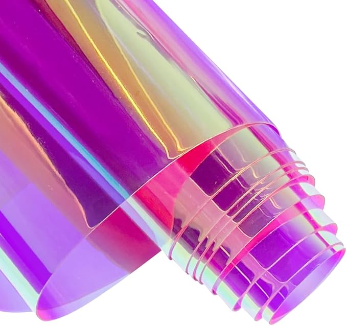ONEART | 16 Gauge Holographic Iridescent Plastic Vinyl, 16"x54" Transparent Vinyl Fabric-Violet