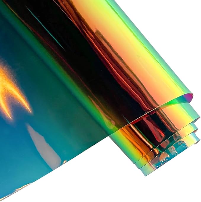 ONEART | 16 Gauge Holographic Iridescent Plastic Vinyl, 16"x54" Transparent Vinyl Fabric-Cadet Blue