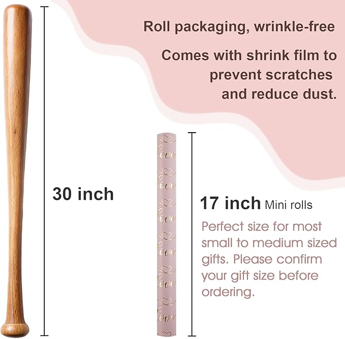 Afucus Pink Gold Foil Love Wrapping Paper, Reversible Mini Roll Gift Wrapping paper for Valentine's Day, Mother's Day, Wedding shower for brides (17 Inch X 33 Feet)