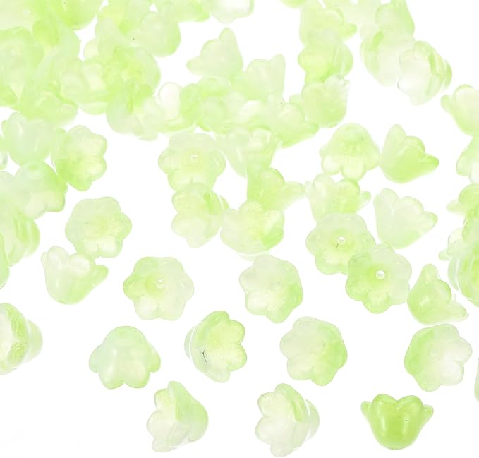 PATIKIL Glass Trumpet Flower Beads, 200 Pcs Gradient Flower Bead Charm for Jewelry Making DIY Craft, Bracelets, Earrings, Necklaces Decorations, Light Green