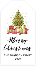 Andaz Press Personalized Christmas Holiday Season Classic Gift Tags, Merry Christmas Custom Family Name and Year, Christmas Tree with Presents Design, for Holiday Events, Parties, and Favors, 60-Pack