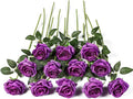 Kisflower 12Pcs Roses Artificial Flowers Purple Flowers Realistic Single Stem Flowers Silk Rose Bouquet for Wedding Party Office Home Decor (Purple)