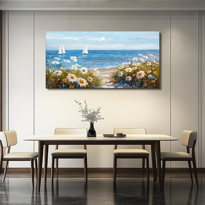 PHAOHUAXM Wall Art For Dining Room Kitchen Blue Ocean Landscape Painting Art Pictures Living Room Decor Vintage Landscape Canvas Print Suitable For Bedroom Office Farmhouse Wall Decoration 24x48 In
