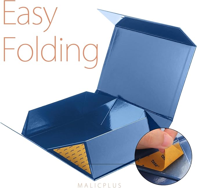 Large Gift Box with Lid 13.5x9x4.1 Inches, Navy Blue Groomsman Proposal Gift Box with Magnetic Closure for All Occasion (Glossy Navy Blue)
