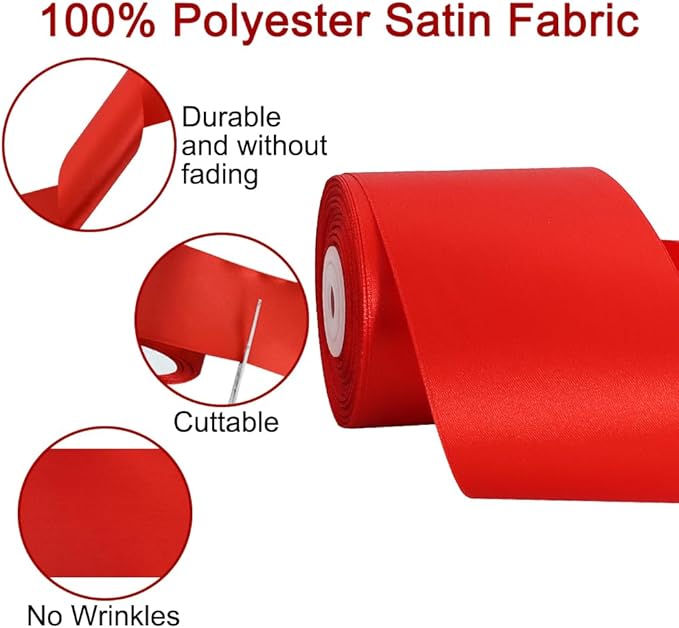 TONIFUL Red Satin Ribbon 3 Inch X 25yds Solid Silk Ribbons for Gift Wrapping, Craft, Floral Bouquets, Valentine's Day Christmas Gift Wrapping, Party Wedding Decoration