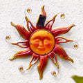 18" Solar Sun Face Wall Art - Metal Sun Sculpture with LED Lights & Smiling Face, Outdoor Wall Hanging Decorations (Gold)