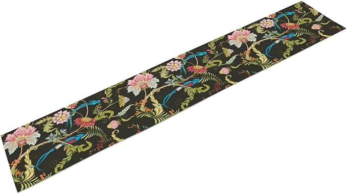 Floral Butterfly Table Runner Seasonal Spring Flower Bird Table Decoration Table Runner for Home Party Decoration 13x70 Inch