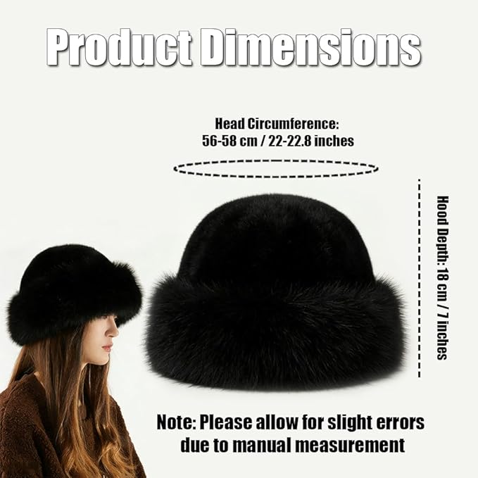 Faux Fur Bucket Hat, Winter Plush Fluffy Furry Mink Hats, Warm Thickened Fisherman Cap, Warm and Cute, Versatile for Winter - Black