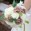 Lightweight Bridal Wedding Bouquet Round Holding Bouquet Throw Toss Artificial Rose Flower Bunch for Bride Bridesmaid Wedding Quinceanera (Cream & Rosy Brown, 7.9")