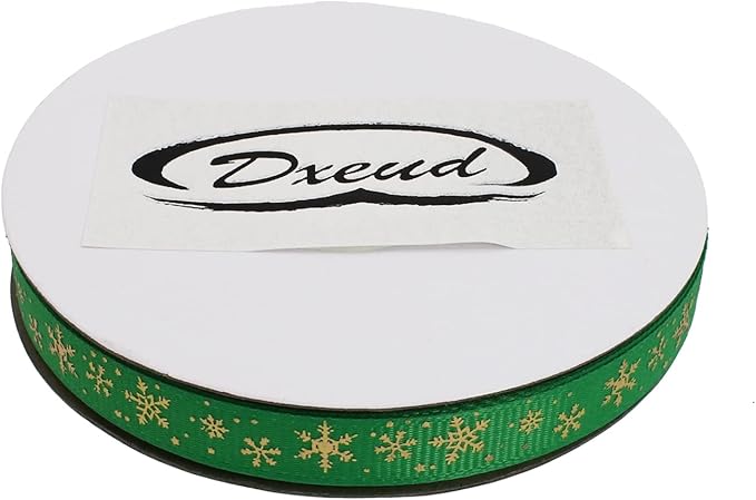 Gold Printing Snowflake Grosgrain Ribbon 25 Yard Each Roll 100% Polyester Woven Edge (3/8", Green)