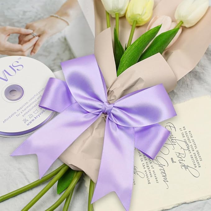 Lilac Satin Ribbon, Double Faced 2 Inch X 25 Yards Lilac Ribbon, Premium Satin Ribbon for Gift Wrapping, Crafts, Hair Bow Making, Sewing, Flower Bouquet, Wedding Party Decor
