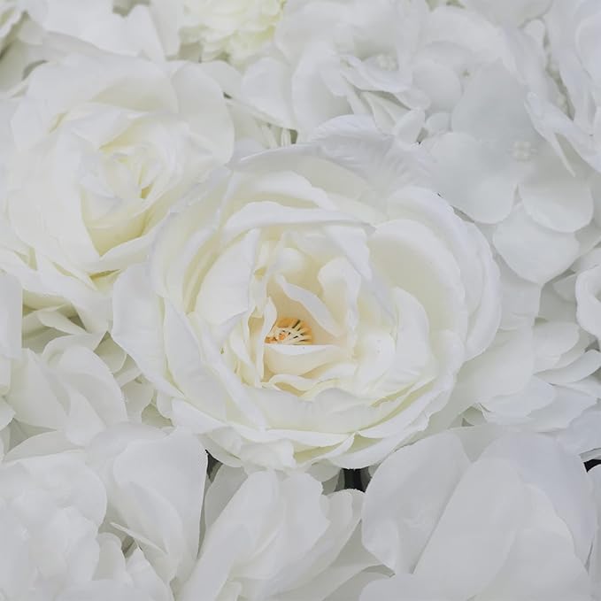 REHOUPTU 6PCs Flower Wall Panels Floral Backdrop, Realistic Flower Wall Decor, Silk Rose Wall, 23.6 * 15.7 in Artificial Flower Wall Backdrop Faux Flower Panel for Wedding, Home Decor (Ivory White)