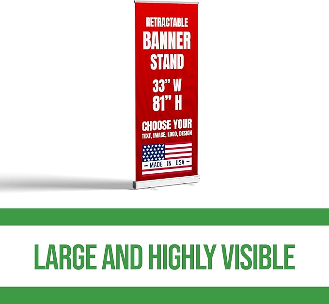 Custom Retractable Banner with Stand (33”x81”) by BCB Print | Personalized Roll-Up Banner for Advertising & Trade Shows | HD Printed Vertical Pull Up | Express Dispatch & Ship | Made in USA