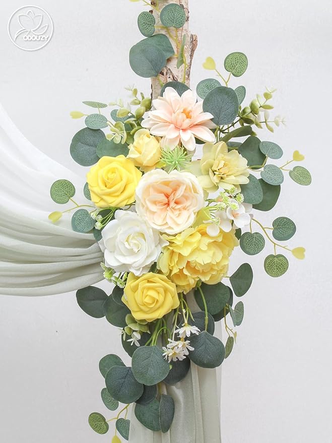 Wedding Arch, Artificial Flowers, Wedding Decor with Drapes (Set of 4)，Be Suited to Banquet, Party, Wedding Decor Ceremony and Background Decoration (Yellow)