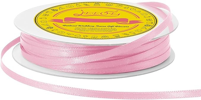 Double Face Pearl Pink Satin Thin Ribbon 1/8 inch X 50 Yards Polyester Pearl Pink Ribbon for Gift Wrapping Very Suitable for Weddings Party Hair Bow Invitation Decorations and More