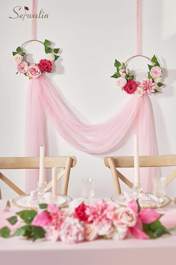 Serwalin 2Pcs Artificial Flowers Hot Pink Fake Flowers for Home Decor Silk Flowers for DIY Flowers for Decorations Table Centerpieces Cake Flowers Wedding Flowers Spring Flowers