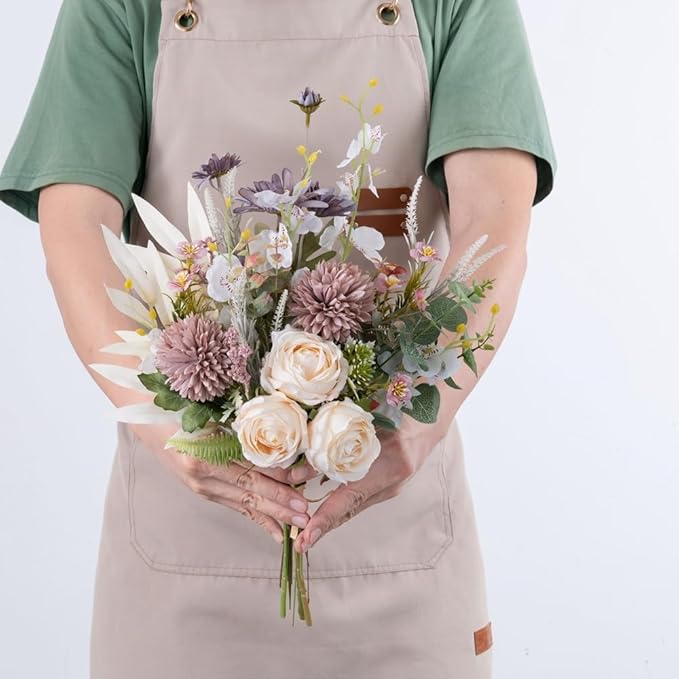 16-inch Artificial Fake Flowers Silk Table Arrangements Faux Plastic Floral Centerpieces for Home Kitchen with Roses, Dandelions, Chrysanthemum, Phalaenopsis, Eucalyptus, Sages, Orchids