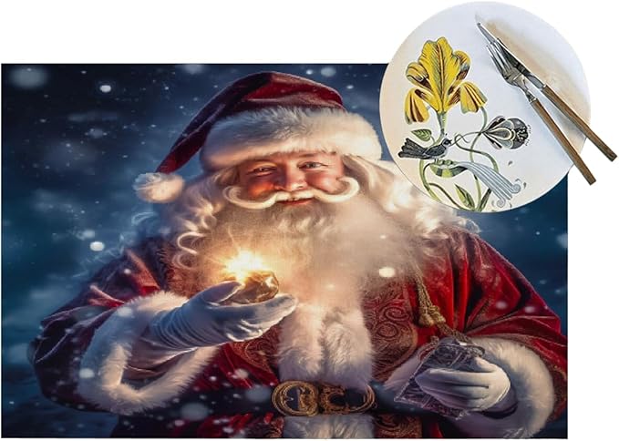 PVC Placemats Set of 1 Wipeable Table Mats Washable Heat Resistant Non Slip Vinyl Dining Table Mat for Kitchen Indoor Outdoor Patio Farmhouse Place Mats Lamp Christmas Santa Decorative