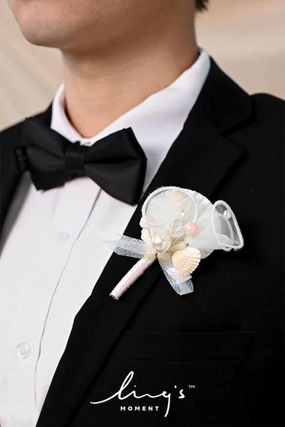 Ling's moment Boutonniere for Men, 6pcs Groom Groomsmen Boutonniere, Artificial Flowers for Wedding Decor/Prom/Homecoming, etc.Cream Blush