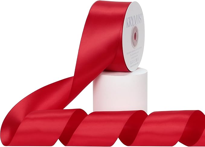 Red Satin Ribbon, Double Faced 2 Inch X 25 Yards Red Ribbon, Premium Satin Ribbon for Gift Wrapping, Crafts, Hair Bow Making, Sewing, Flower Bouquet, Wedding Party Decor