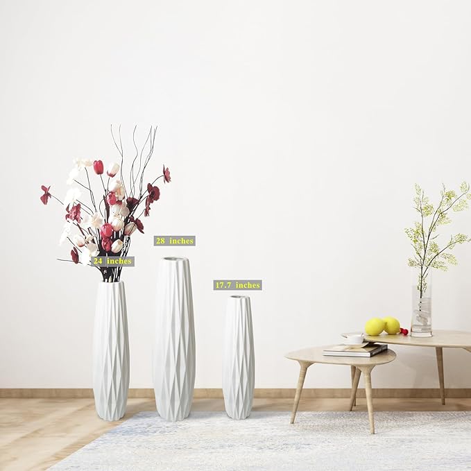 Ceramic White Floor Vase 17.7 Inches Tall Flower Holder Decorative Large Vases for Table Centerpieces Shelf Home Decor Living Room Branches Sky-Dried Flower Arrangement Simple Decorative