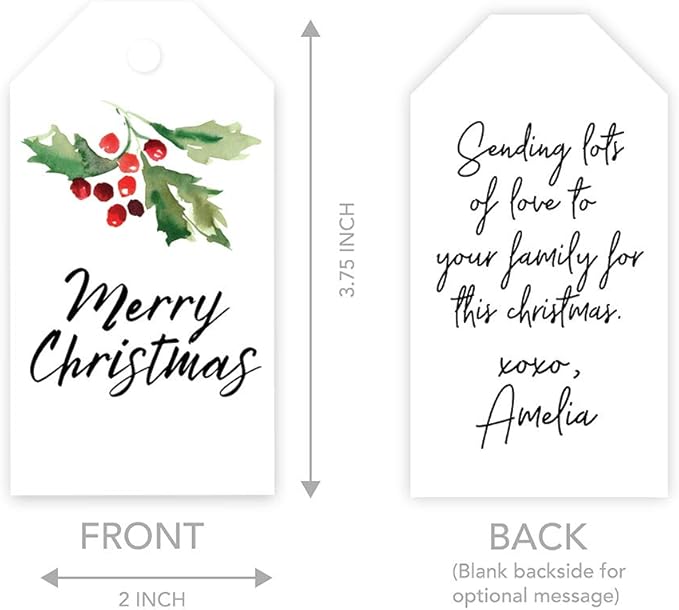 Andaz Press Christmas Holiday Season Classic Gift Tags, Merry Christmas to from Classic Favor Tags, Watercolor Holly Branch Design, for Holiday Events, Parties, and Favors, 60-Pack