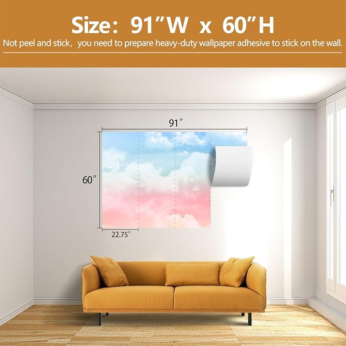 Cloud Wallpaper Mural for Girls' Bedrooms Kids Rooms Nursery（Not Peel and Stick）