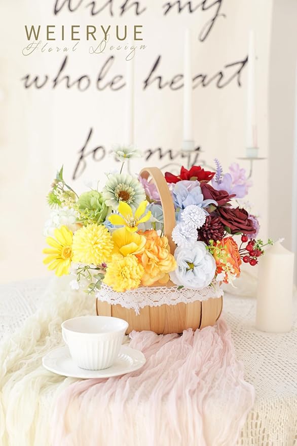 Artificial Flower Box Set Silk Fake Flowers DIY Center Cake Decoration Wedding Bouquet Corsage Home Decor Outdoor Decor Gift (Small Rainbow Flower)