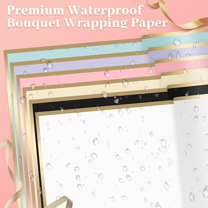 260Pcs Flower Bouquet Wrapping Paper Kit, 60 Sheets Pink Waterproof Paper, 36 Butterflies, 8 Crowns, 1 Headband, 4 Ribbons, 15 Cards, 100 Diamond Pins, 30 Floral Wire, 3 Stickers, 3 Tapes (Pink)