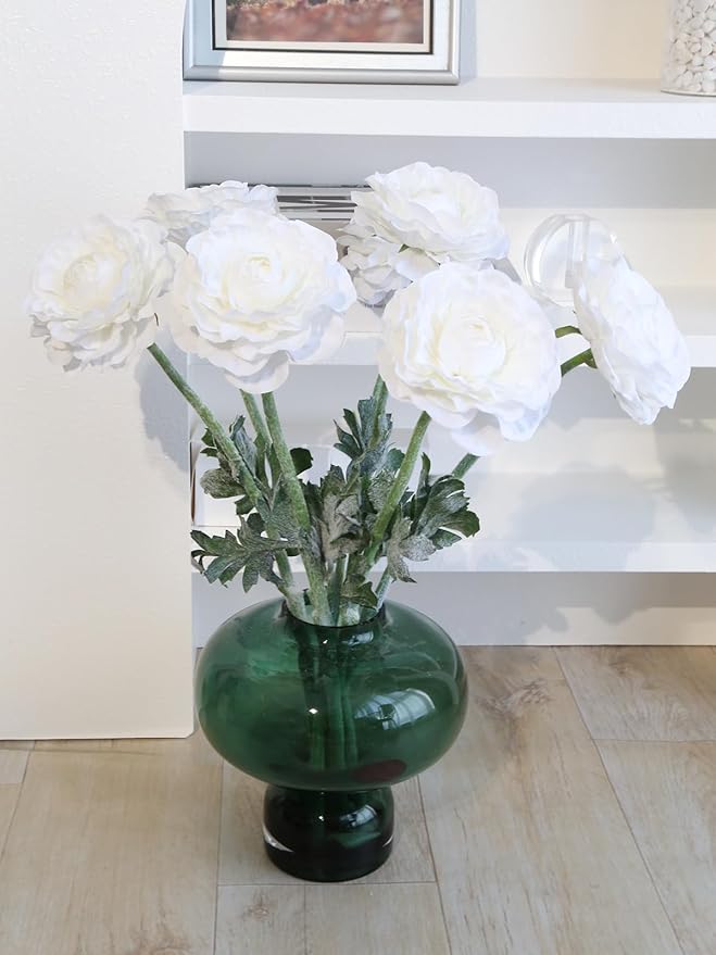 6Pcs White Ranunculus Artificial Flowers 19.7’’ Realistic Faux Ranunculus Silk Peonies with Stems for Wedding Bouquet Home Kitchen Party Garden Indoor Decoration(White)