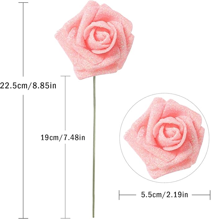 IPOPU Glitter Roses,25pcs Foam Glitter Roses Glitter Flowers Artificial Roses with Stem for DIY Wedding Bridal Bouquet Home Party Decoration(Peach)