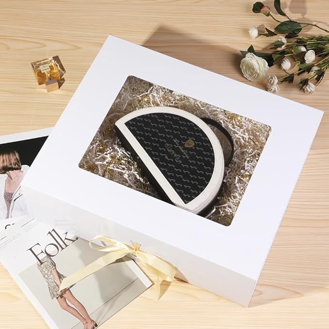 3 Pcs Extra Large White Gift Box White for Presents with Ribbon 19x16x6 Inches Clear Gift Box with Window Magnetic Closure Gift Boxes with Lids